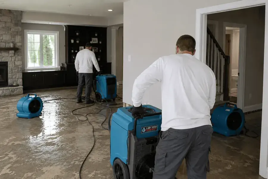 Longo Water Damage Restoration crew drying a water damaged home in Enfield, CT