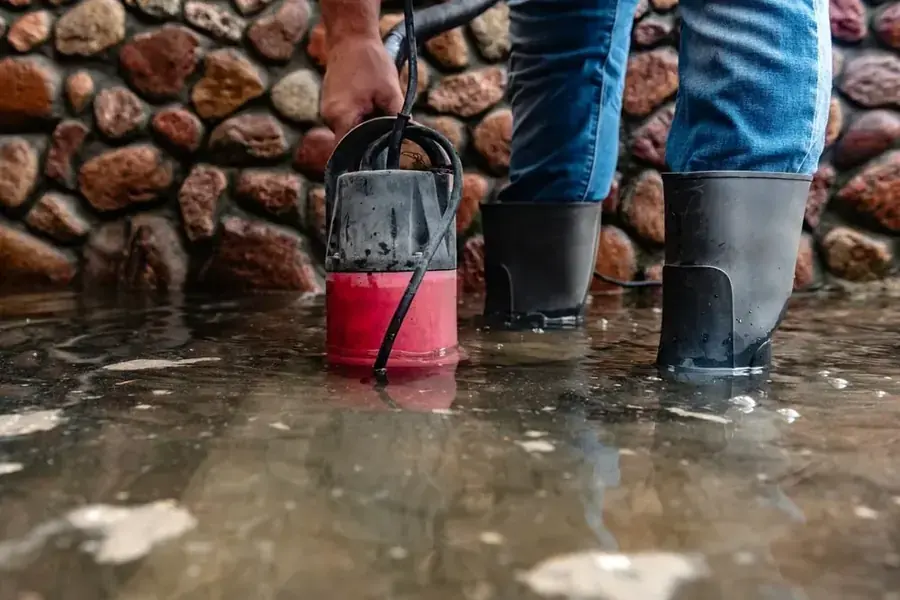Flooded Enfield, CT basement being pumped out