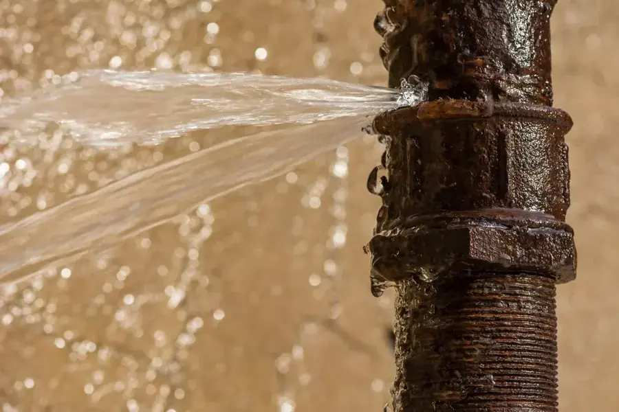 Burst pipe spraying water in an Enfield, CT home